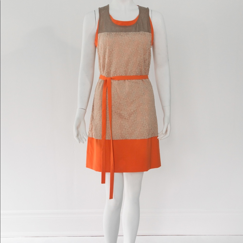 🚨SOLD🚨C. Piece Tanned and Orange Floral Patterned Dress